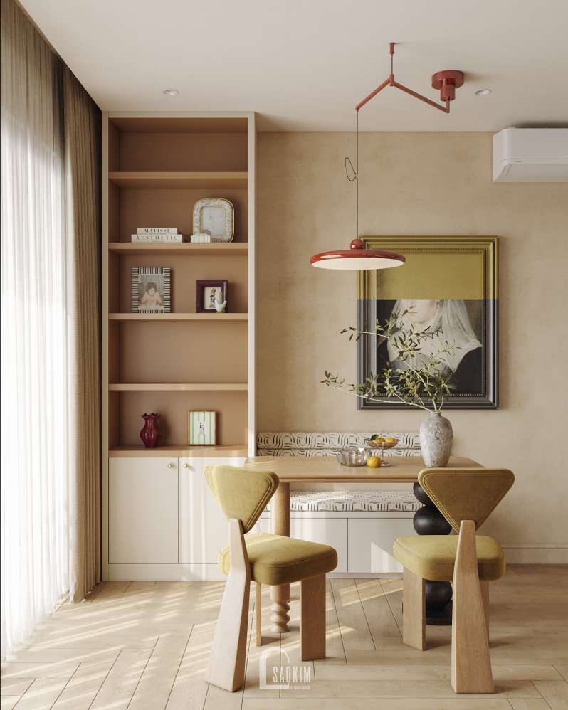 Không gian khu vực bàn ăn tại thiết kế nội thất chung cư Vinhomes Smart City phong cách Modern Retro